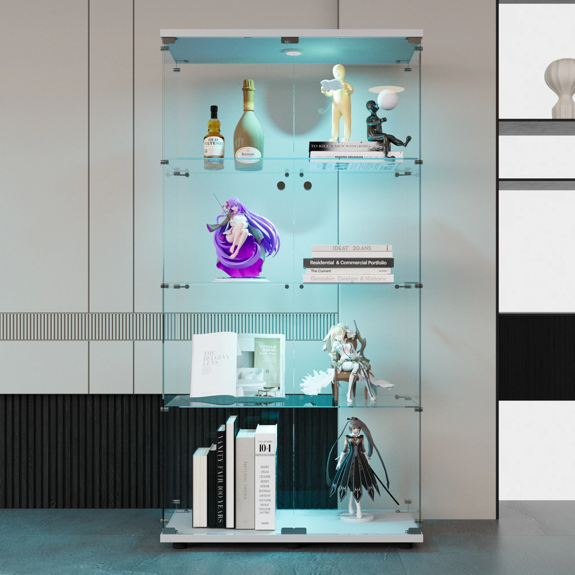 Comanlai 80,5×39,5×163,9 cm Moderne Glasvitrine, Sammelschrank, mit Türen und Regalen, mit LED-Leuchten und Schlössern Image