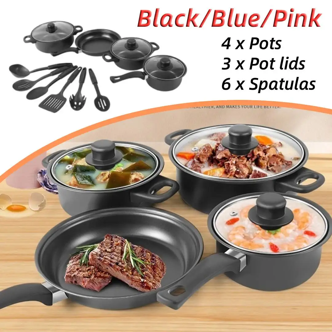 13-teiliges Antihaft-Kochgeschirr-Set mit Deckel, Milchtopf, Feineisen-Bratpfanne für Induktionsherd, Elektroherd und Glaskeramikherd für den Haushalt Image