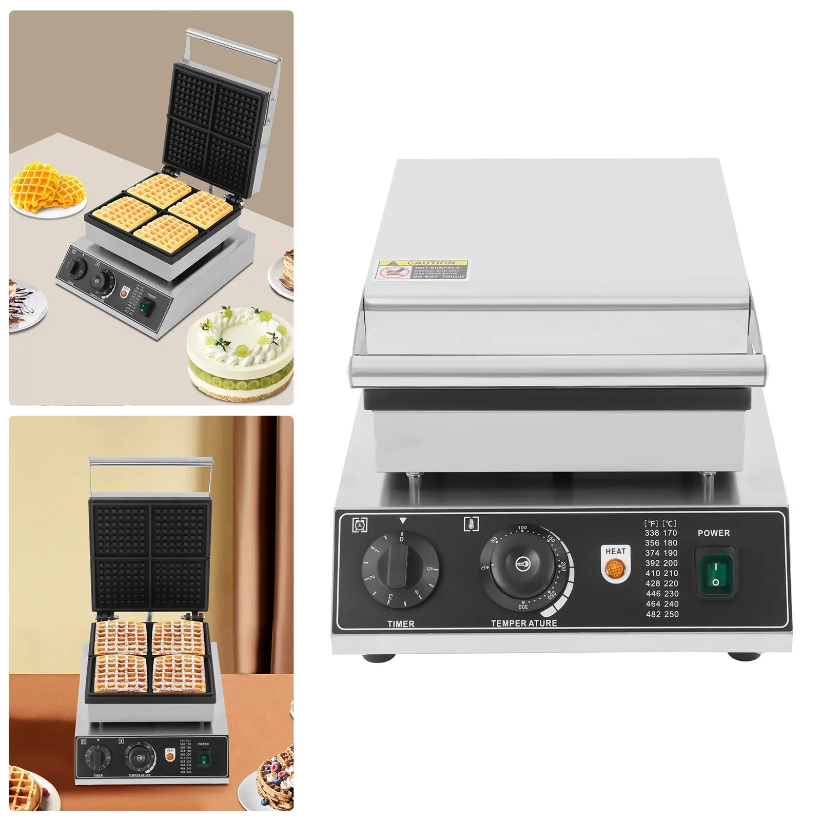 NEUESTE temperaturverstellbare Antihaftbeschichtung, 2000 W kommerzielles Waffeleisen, Waffeleisenmaschine mit Timer, 4 extra dickes Quadrat Image