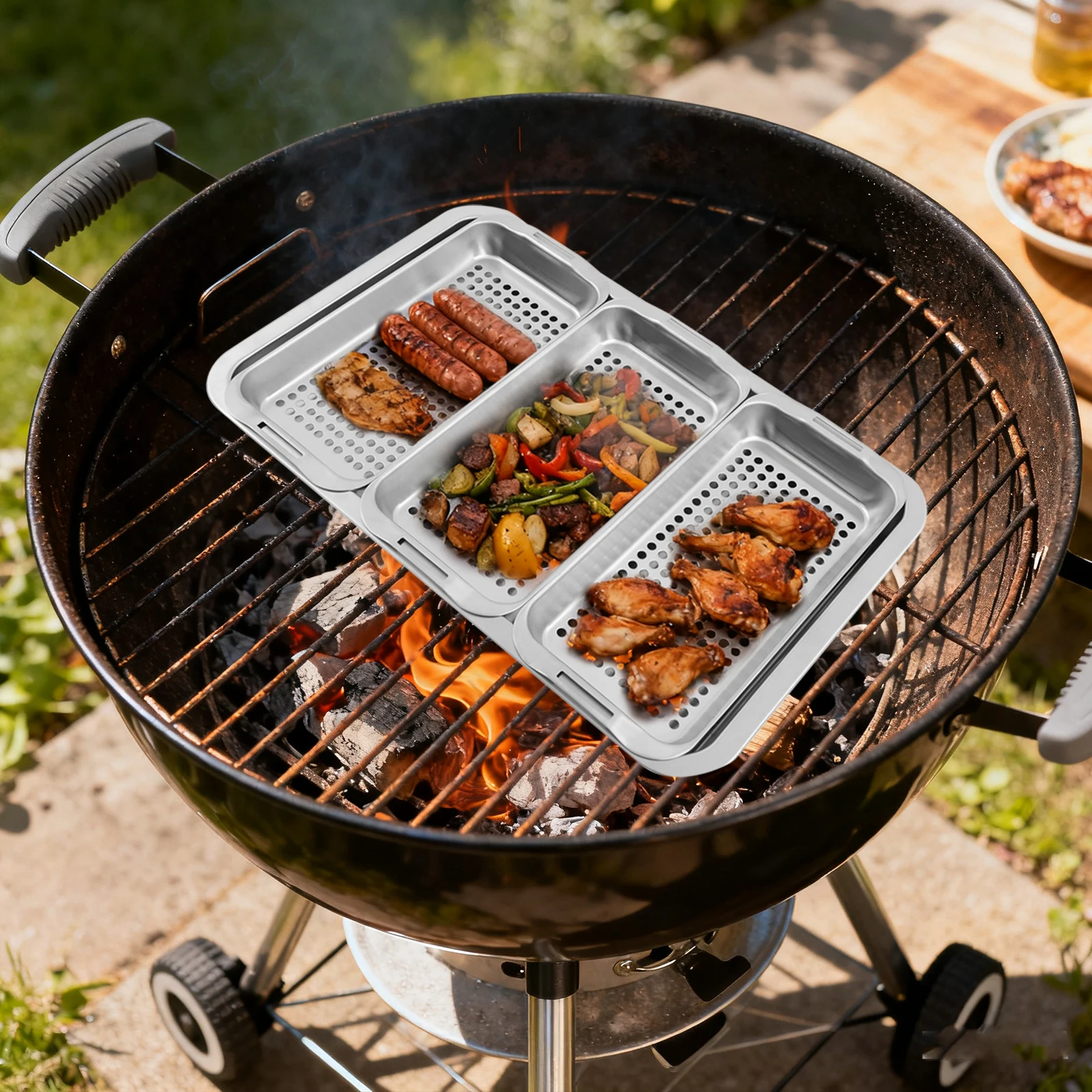 5-teiliges BBQ-Set, Edelstahl-Grillpfanne mit Grillkorb, Grillwerkzeuge für Outdoor-Camping, Picknick, Party und Küche Image