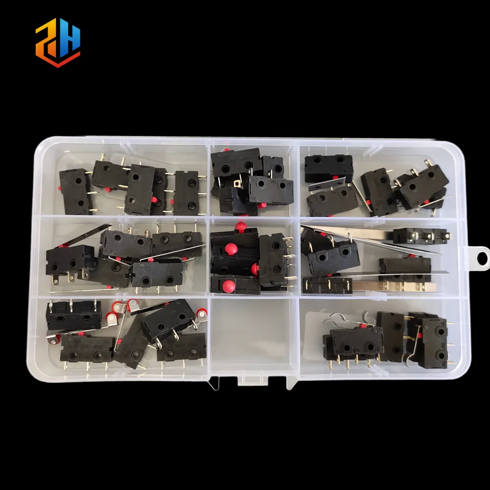 40 Stück/Box Mini-Mikro-Endschalter - NO NC SPDT 2P/3P Anschlüsse 5A 125V/250V Rollenbogen-Hebel Schnappschalter Image