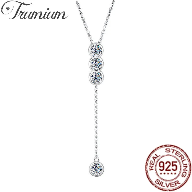 Trumium 3 mm Moissanit-Halskette in voller D-Farbe für Damen, klassische Schlüsselbeinkette, 925er Sterlingsilber, Quastenanhänger, edler Schmuck Image