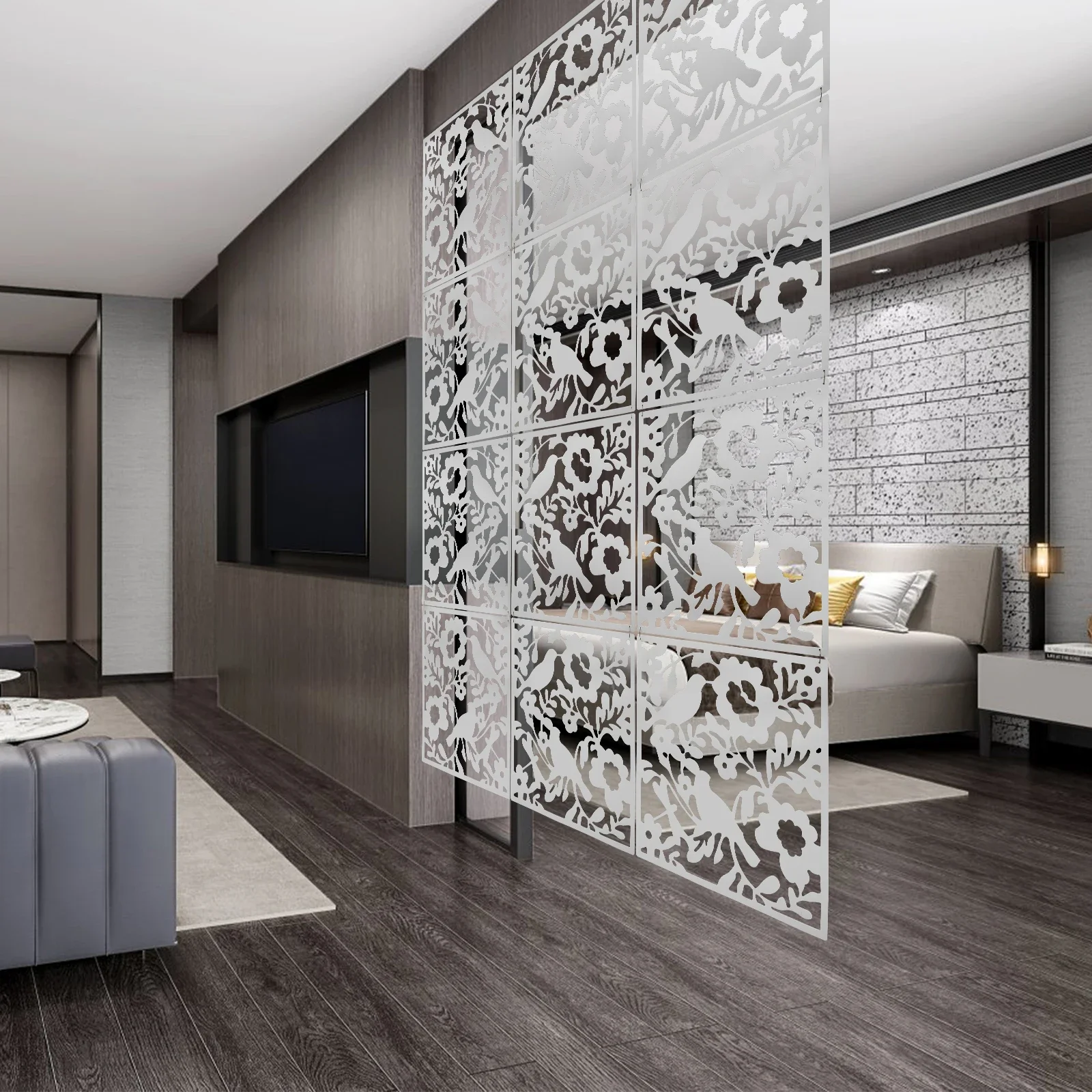 12-teiliger Raumteiler, Wandteiler, hängender Raumteiler, bietet Sichtschutz, dekorative Wandplatte für Zuhause, Hotel, Büro, Dekoration Image