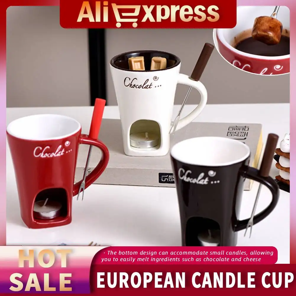 Kerzenbecher mit Gabel, Schokoladenfondue-Becher-Set, Käse, Schokolade, Süßigkeiten, schmelzender Keramikbecher, Schokoladenbecher, ideales Geschenk zum Valentinstag Image