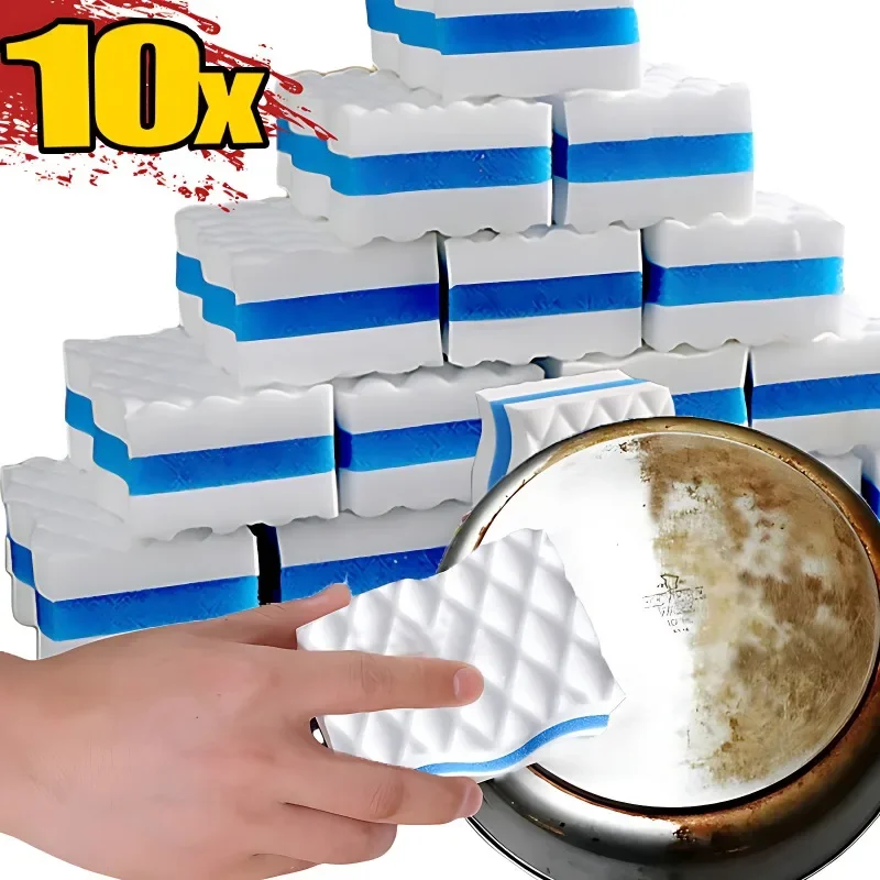 1/10PCS Magie Schwamm Doppel Kompression Melamin Schwamm Drei Schichten Hohe Dichte Schwämme Home Küche Bad Reinigung Pad Image