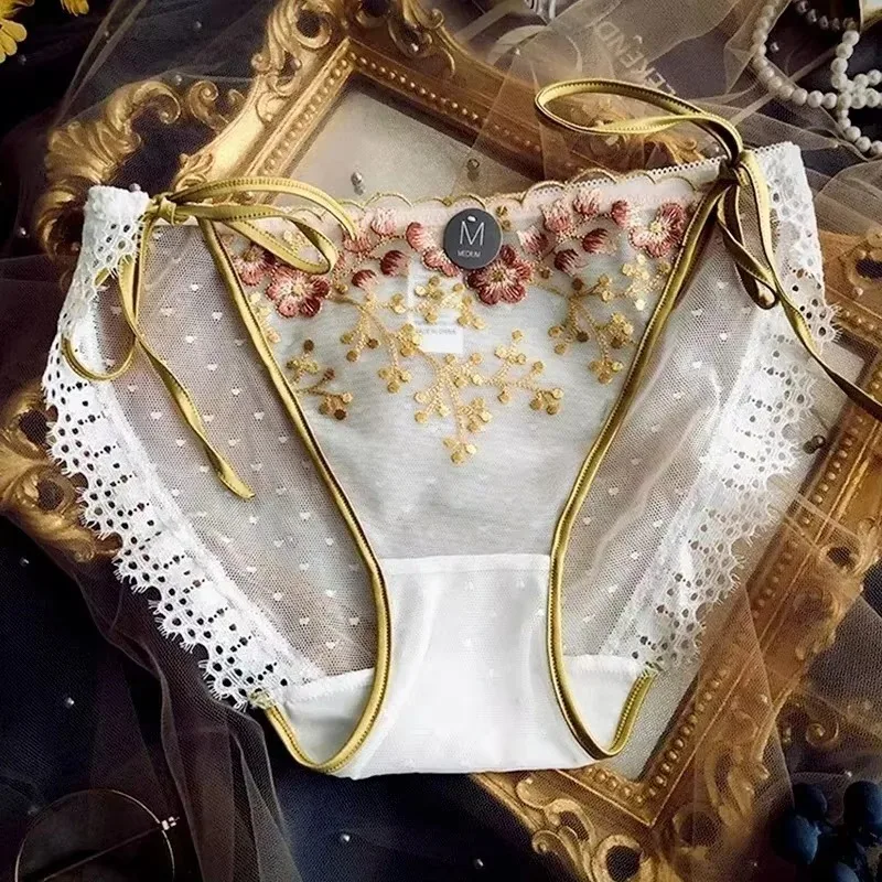 Vintage Spitze Unterwäsche Damen Sexy Höschen Blumenmuster Nahtlose Slips Niedrige Taille Underpanties Atmungsaktive Mesh Höschen Image