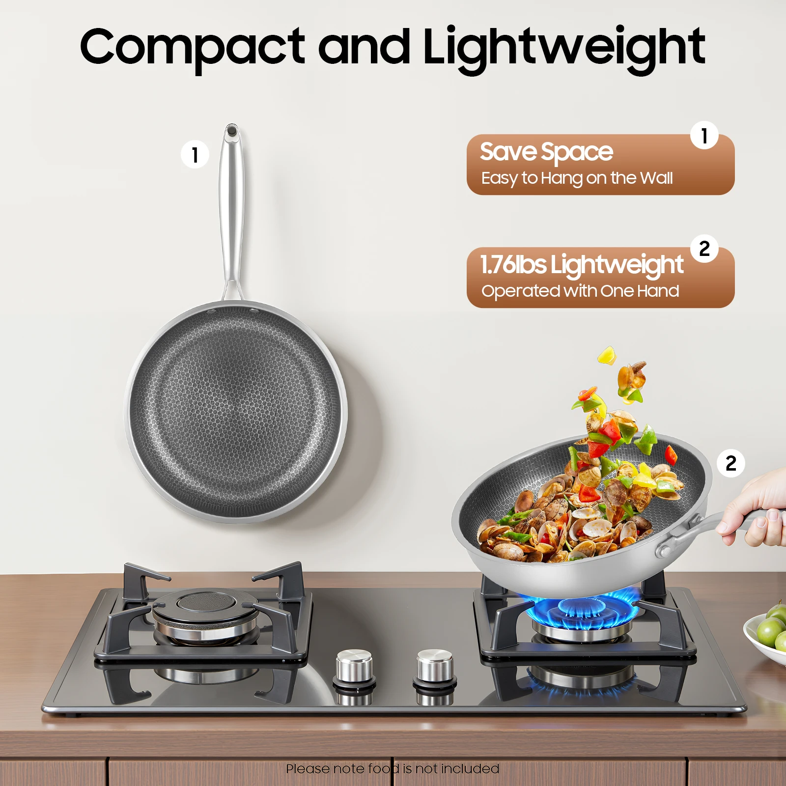 410 Edelstahl-Bratpfanne, Leichte Rostfreie Pfanne mit Gleichmäßiger Wärmeverteilung für Heimküche, Induktions- und Gasherde Image