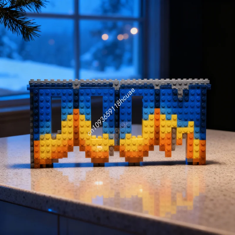 378-teiliges MOC Art DooM Pixel-Logo Mosaik-Modell Bausteine Spielzeug Weihnachtsgeschenk Konstruktion Zusammenbauen Kreative DIY-Idee Bildung Image