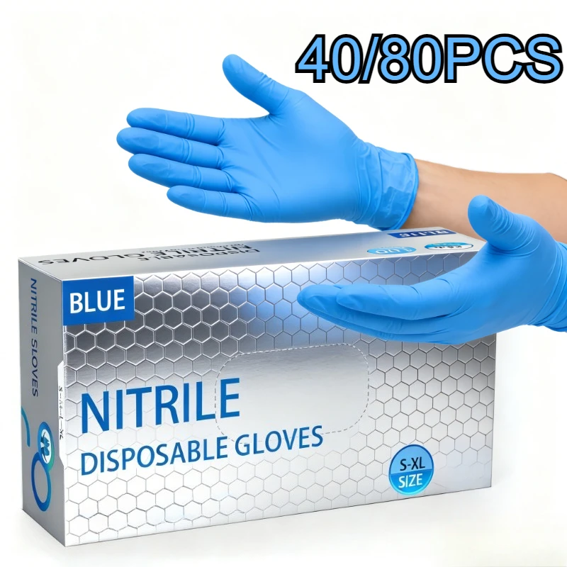 40/80PCS Einweg Nitril Handschuhe Blau Haushalt Reinigung Handschuhe Möbel Küche Bad Reinigung Friseur BeautyTools Image