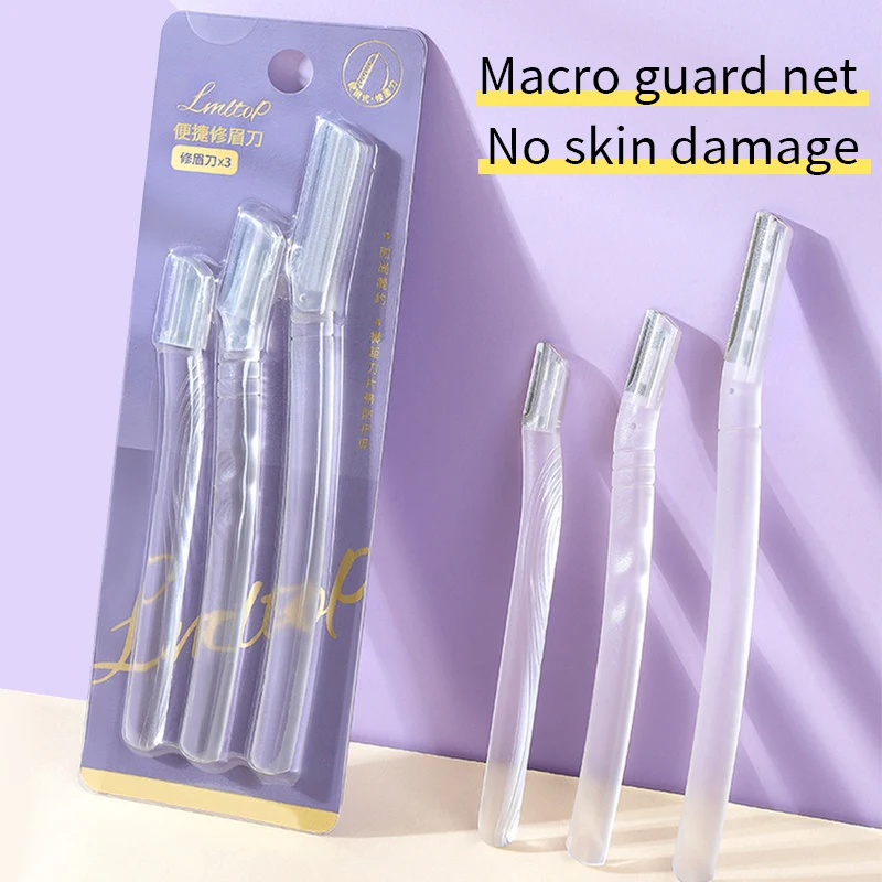 3-teiliges Set Macro Safety Grid Augenbrauentrimmer für Anfänger, transparentes, mattiertes Augenbrauenschaber-Set Image