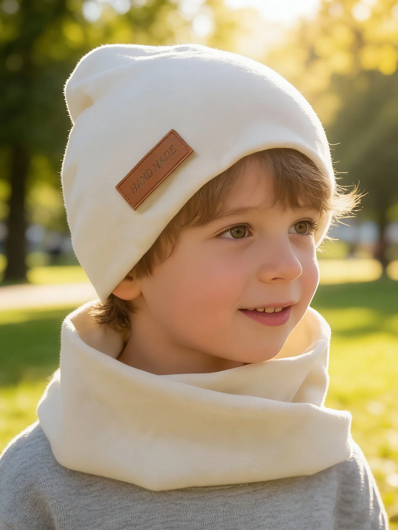 2 Teile/los Faux Kaschmir Baby Turban Hüte Schal Set Neugeborenen Kinder Leder Stick Winter Doppel Schichten Kappen Bonnets Mode Headwraps Image