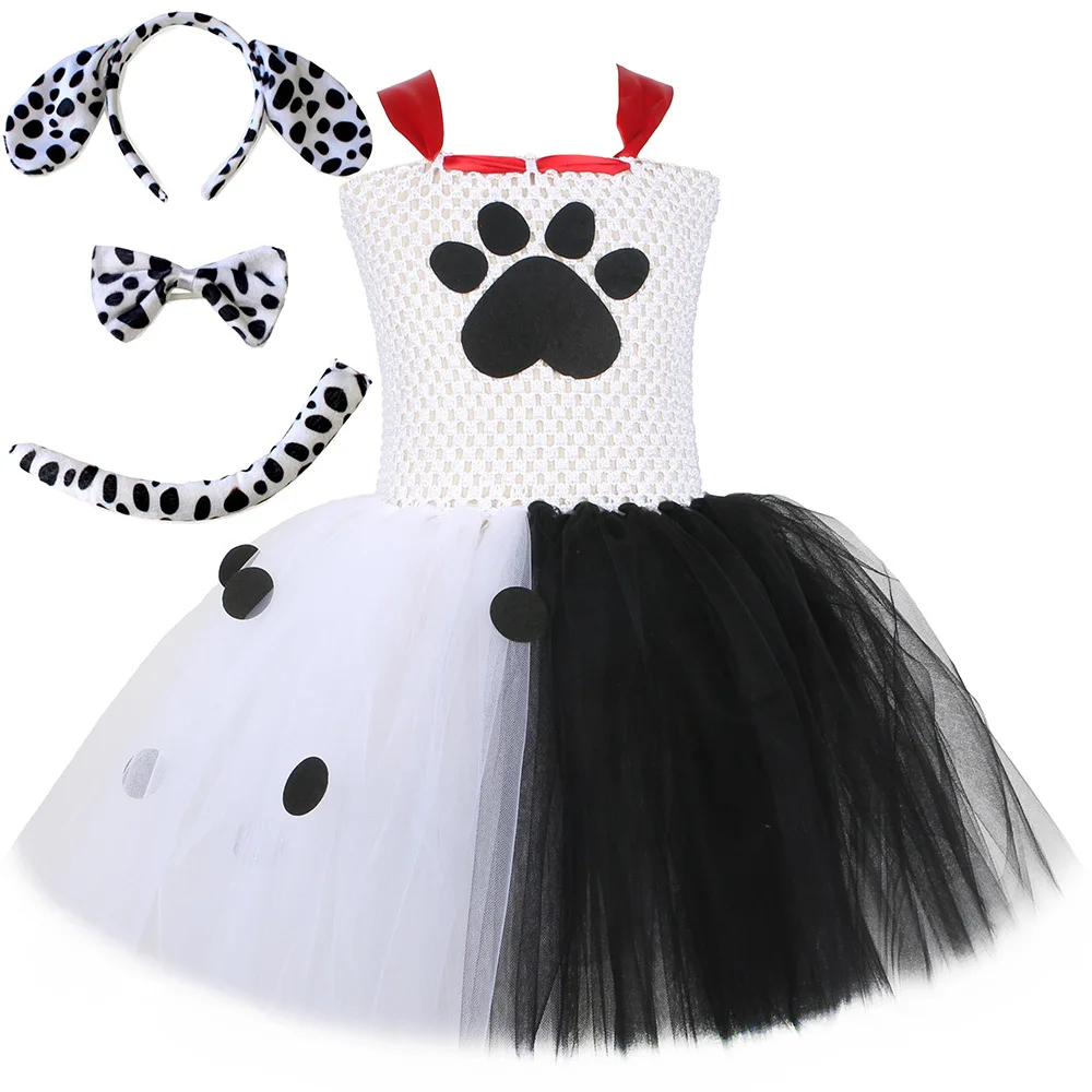 Animal Puppy Cos Loyal Dog cos Schwarz-Weiß-Kuillard Deville Geflecktes Hundekleid Kinder-Mesh-Kleid Performance-Kostüm ZZ12 Image