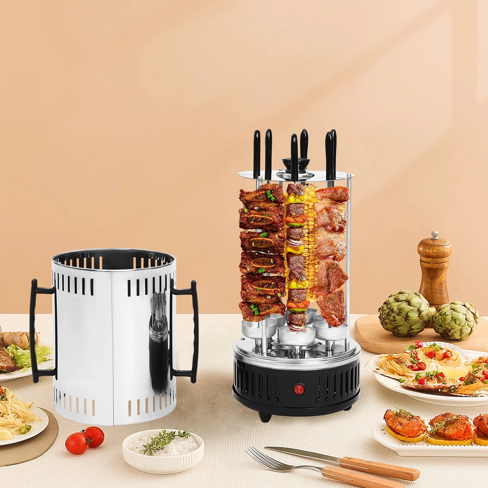 Vertikaler Elektrogrill Schaschlikgrill Tischgrill Dönergrill 6 Spieße Kebab BBQ Image