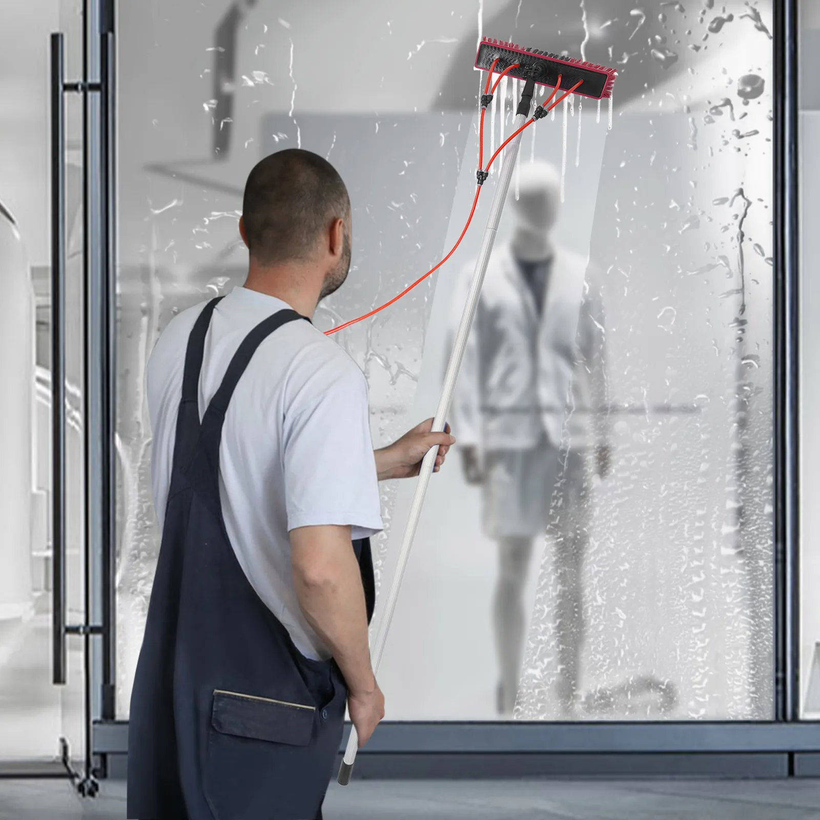 Ausziehbare Wasserbetriebene Fensterreinigungsstange 180 ° Fensterreinigungsbürste für Hohe Fenster, Solarpanele und Auto-Fensterreinigungswerkzeug Image