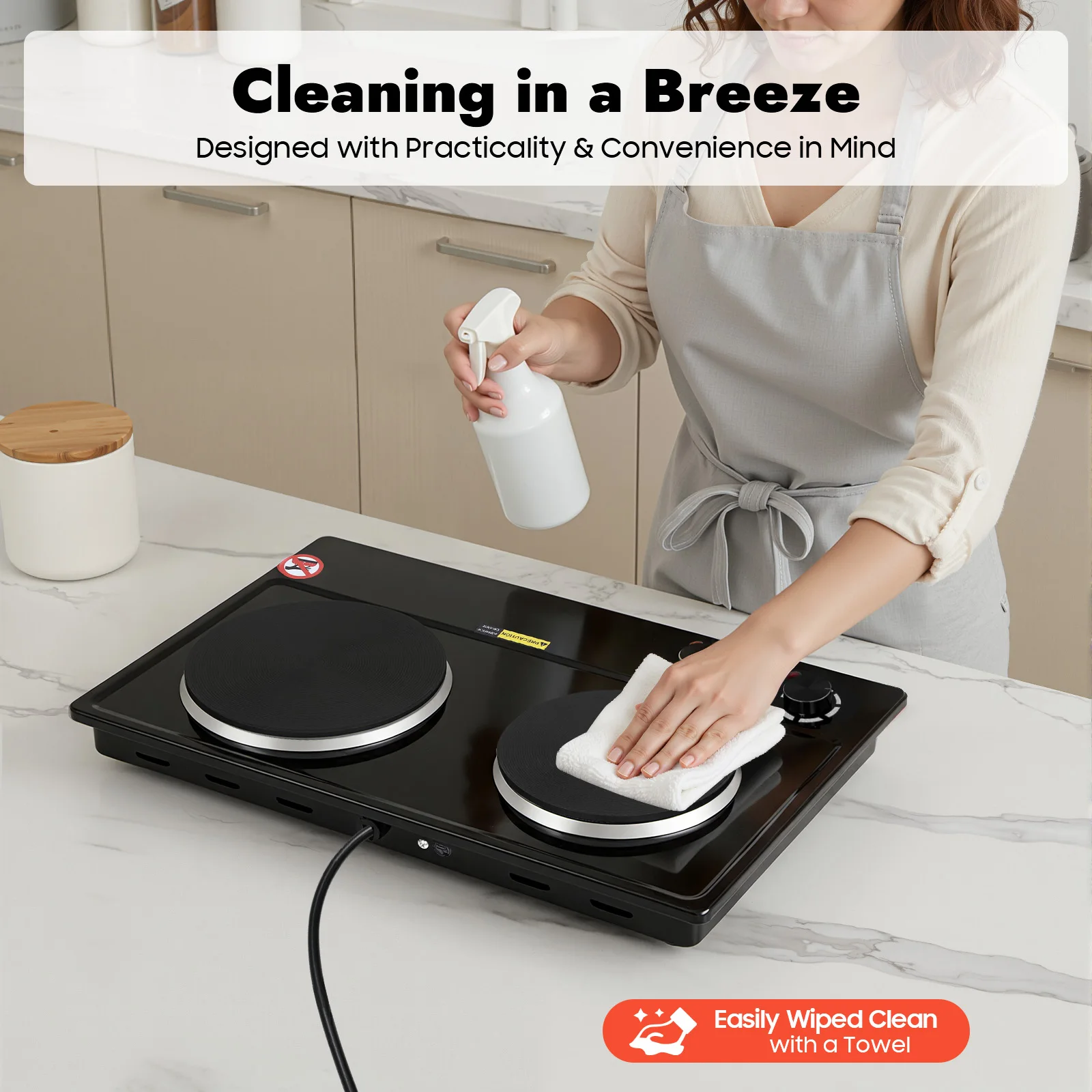 Induktionskochfeld Elektrischer Herd Doppelkochfeld Elektrischer Herd Doppelkopf-Elektroherd 2500W (1000W+1500W) Image