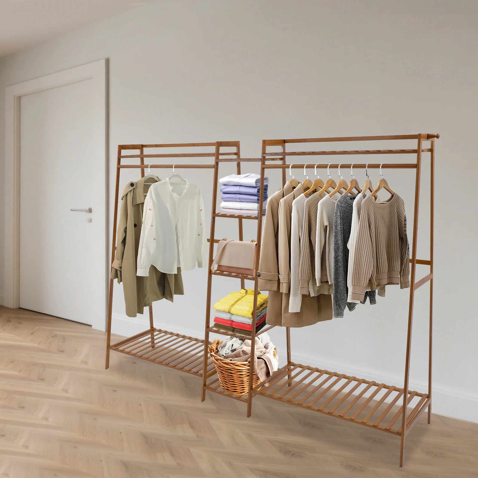 Offener Kleiderschrank Mantelständer aus Bambus Kleiderhalter Kleiderhängeregal
