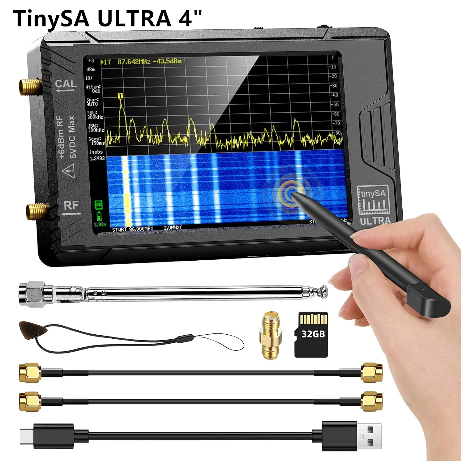 TinySA ULTRA 4-Zoll-Display-Spektrumanalysator 100 kHz bis 5,3 GHz mit 32 GB Kartenversion V0.4.5.1 Neuer tragbarer winziger Analysator Image