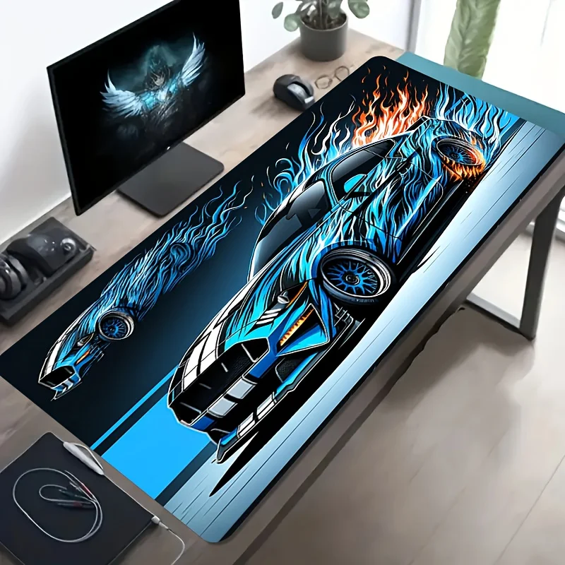 Dual Flame Cool Car Design Mauspad, großes, rutschfestes PC-Schreibtischzubehör, Mauspad für Büro und Gamer, Tastatur-Dekorationsmatte