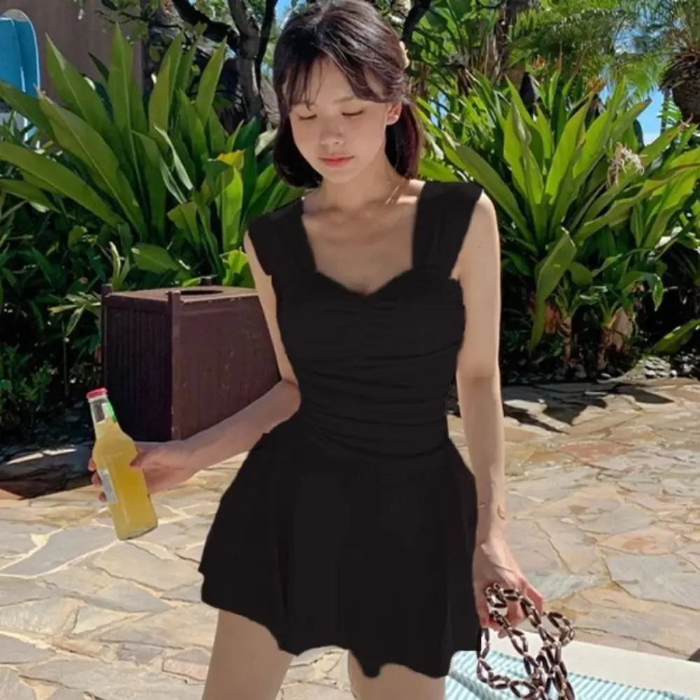 Gepolsterter konservativer Badeanzug mit gerafftem Stahlbügel, Bauchbedeckung, thermisches, schlankes Design, Monokini-Bandeau-Kleid zum Schwimmen Image