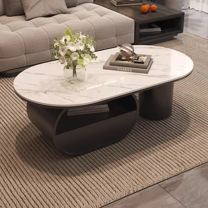 Italienischer, leichter, luxuriöser, schlichter Couchtisch aus Steinplatten für kleine Wohnungen, oval, mit Schubladen, TV-Schrank, Wohnzimmer, kreative Kombination für Zuhause