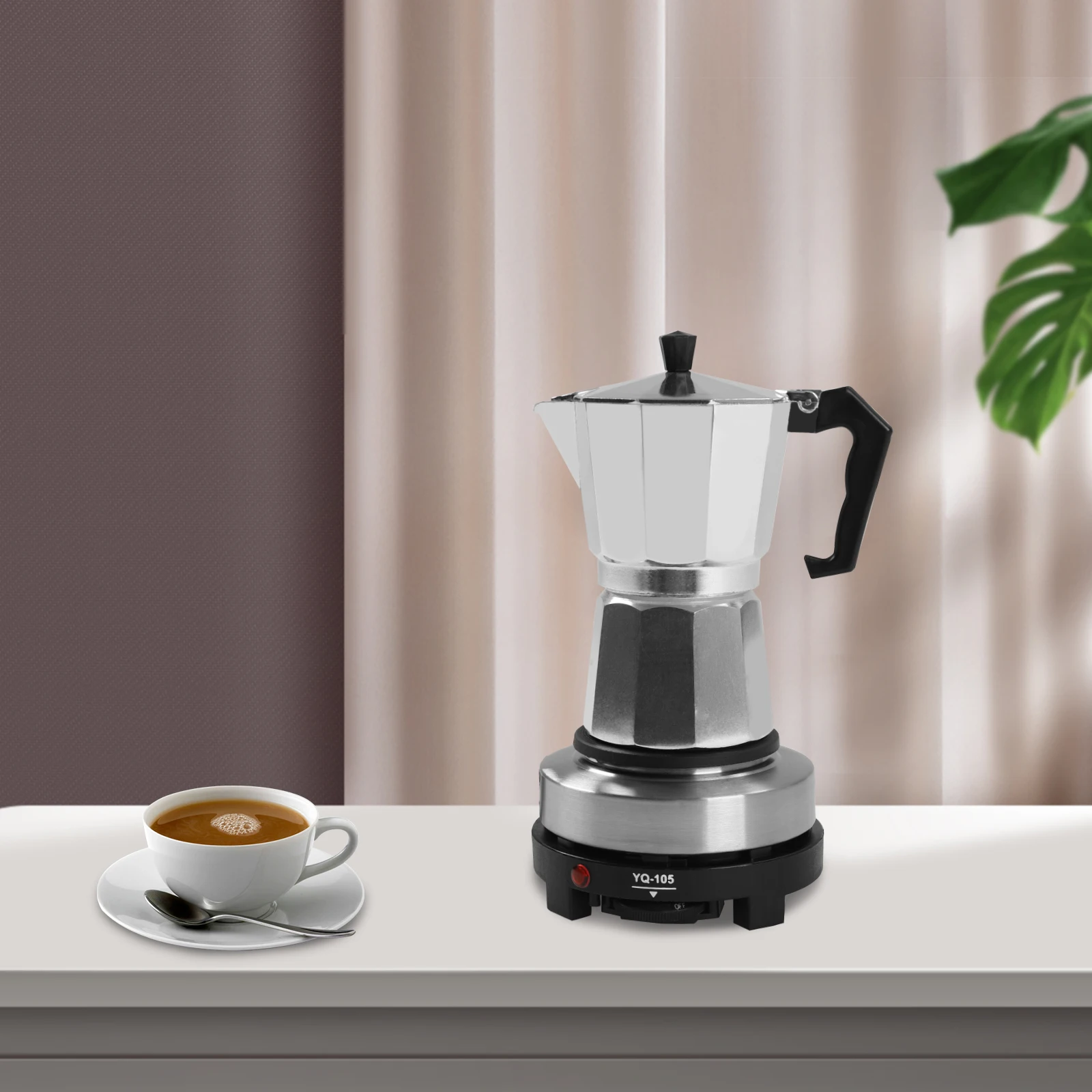 220-240V 500W 6 Tassen Elektrische Kaffeekanne EU-Stecker 300ML Aluminiumlegierung Espresso-Kaffeemaschine mit Heizplatte YQ-105 Image