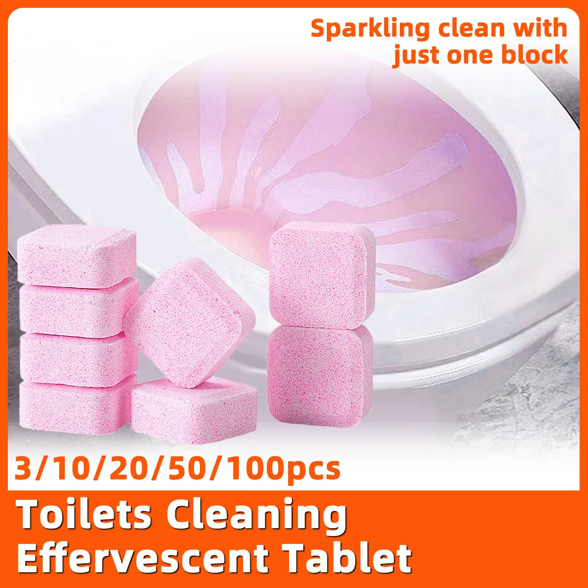 3/100 Stück Toilettenreinigungs-Brausetabletten mit Duft, langanhaltende Reinigung, Wasserablagerungen, hartnäckige Flecken Image