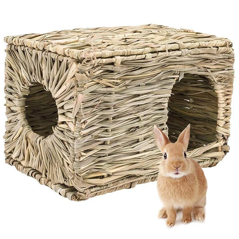 Faltbare Gewebte Kaninchenkäfige Haustier-Hamster-Meerschweinchen-Gras-Kauspielzeug-Matte Haus Bett Nest für Kleintiere Kaninchen-Zubehör Image