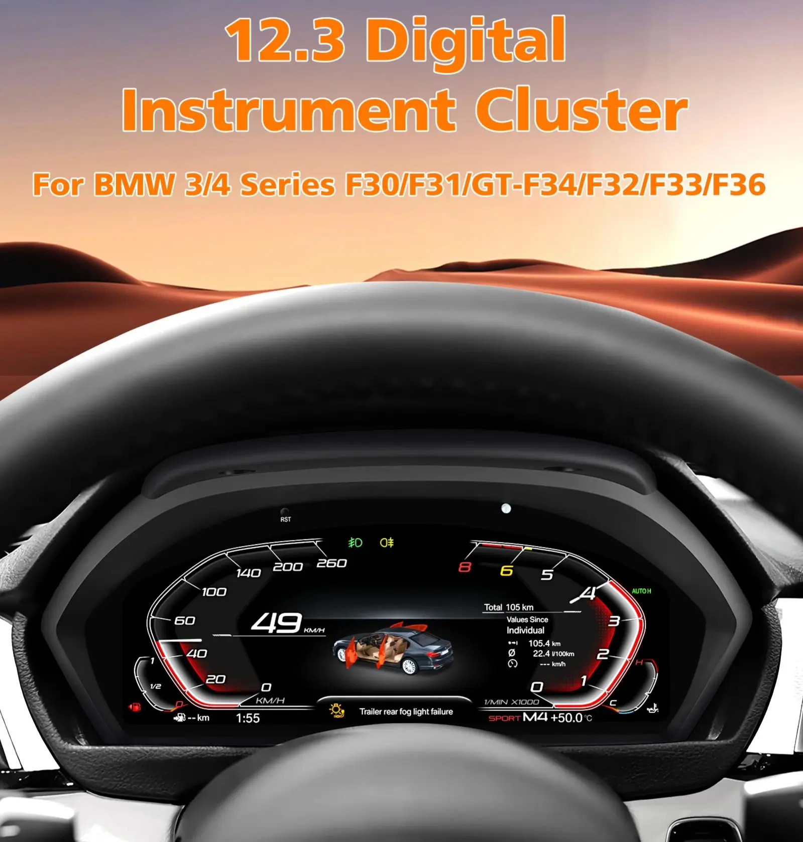 Display Digitale da 12,3 Pollici per Cruscotto Auto BMW Serie 3 F30 F31 GT-F34 NBT EVO e BMW Serie 4 F32 F33 F36 2013-2020 NBT