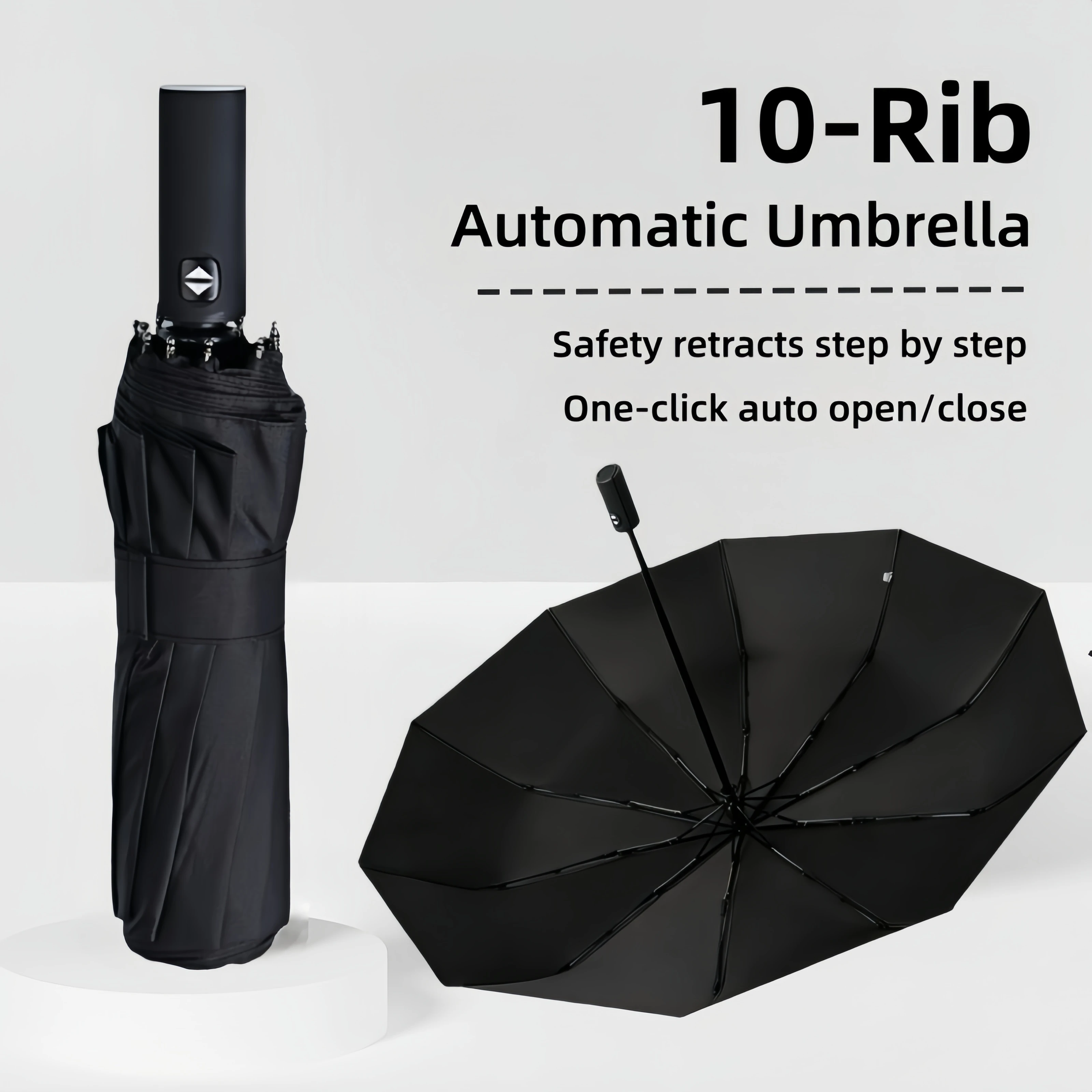 10-Rippen-Automatikschirm, verdickt, verstärkt, winddicht, schwarze UV-Beschichtung, für Pendler, Geburtstagsgeschenk, Neujahrsgeschenk, Weihnachtsgeschenk Image