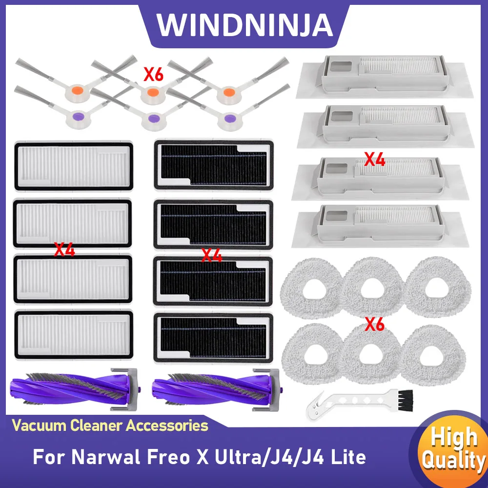 Kompatibel mit Narwal J4 J4 Lite Freo X Ultra Wischtuch Staubbeutel Hepa-Filter Haupt- und Seitenbürste Roboter-Staubsauger Ersatzteile Image