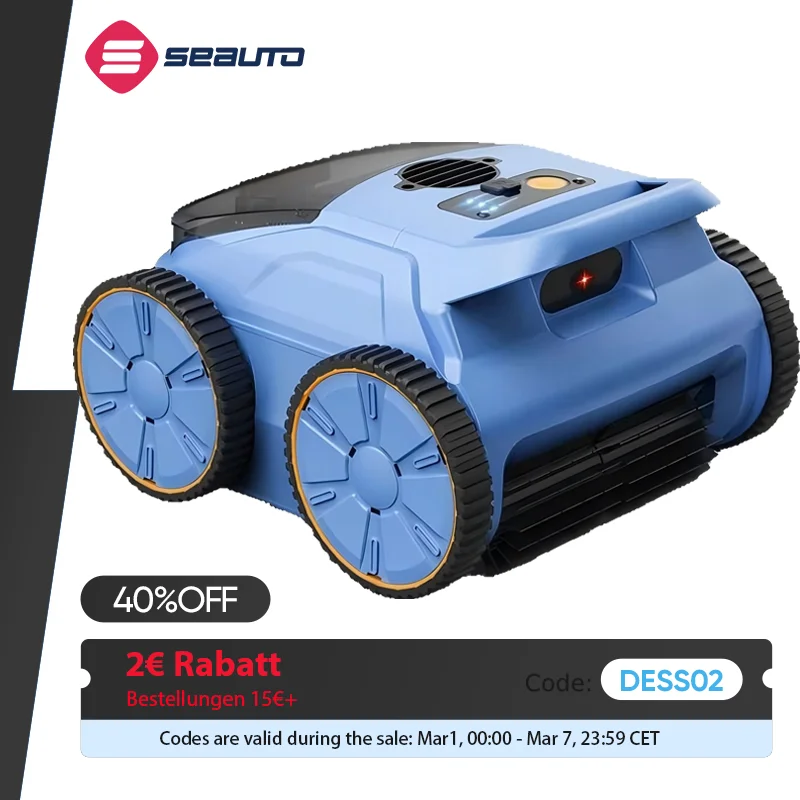 Seauto SAT20 Pool-Staubsauger, 150 Minuten läuft bis zu 2000 Quadratfuß, 45.000 Pa, leistungsstarke Saugkraft, Wandklettern für oberirdische Pools Image