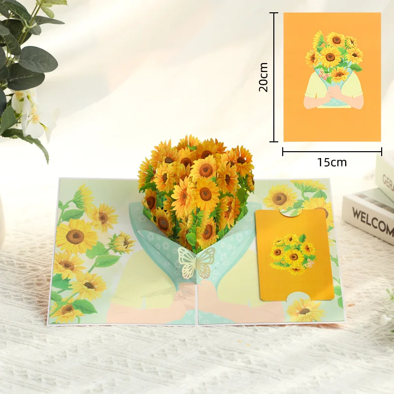 3D Pop-Up Blumen-Grußkarten Hochzeitskarte Jubiläum Erntedankfest Valentinstag Geburtstagsgeschenk Dankeskarte Handgemachte Karten Image