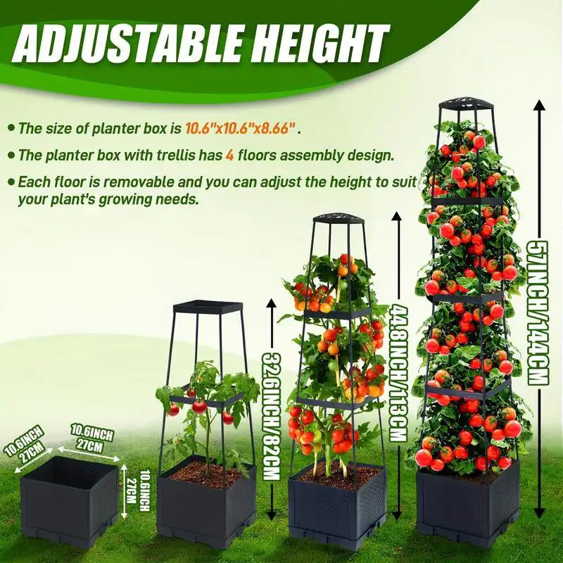 Garten-Hochbeet-Pflanzkästen mit Rankgitter, Tomaten-Pflanzkasten mit Klettergerüst, selbstbewässernde Leiterhalterung für Kletterpflanzen Image