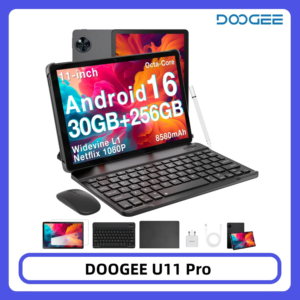 DOOGEE U11 Pro Tablet 30GB 256GB 11 Zoll HD 90Hz Display 8580mAh Akku Unisoc T7200 Octa-Core 13MP+5MP Widevine L1 Android 16 Image