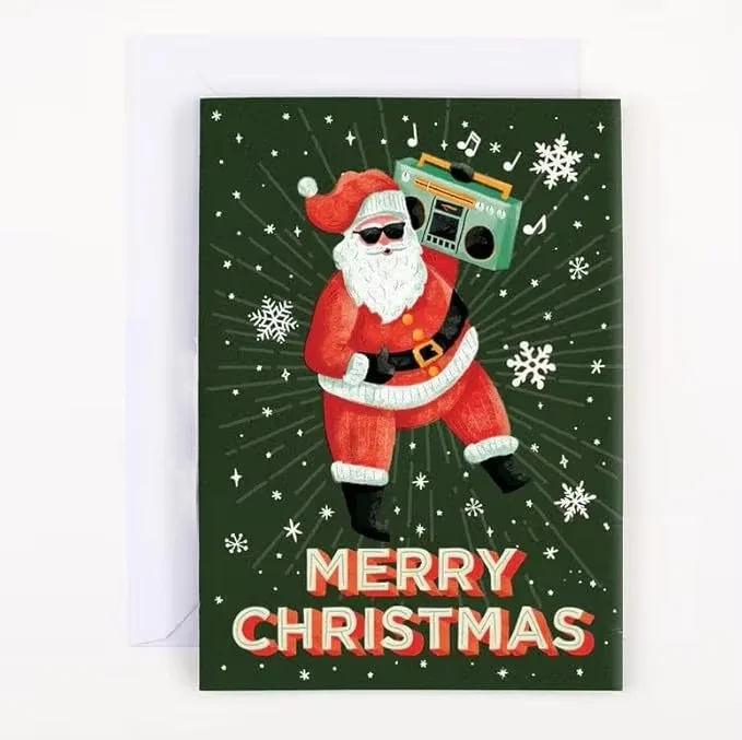 Musik-Weihnachtsgrußkarte, Weihnachtsmann mit Geschenk-Design, Weihnachtsgrußkarte mit Umschlag, lustige Geburtstagskarten für Dezember Image