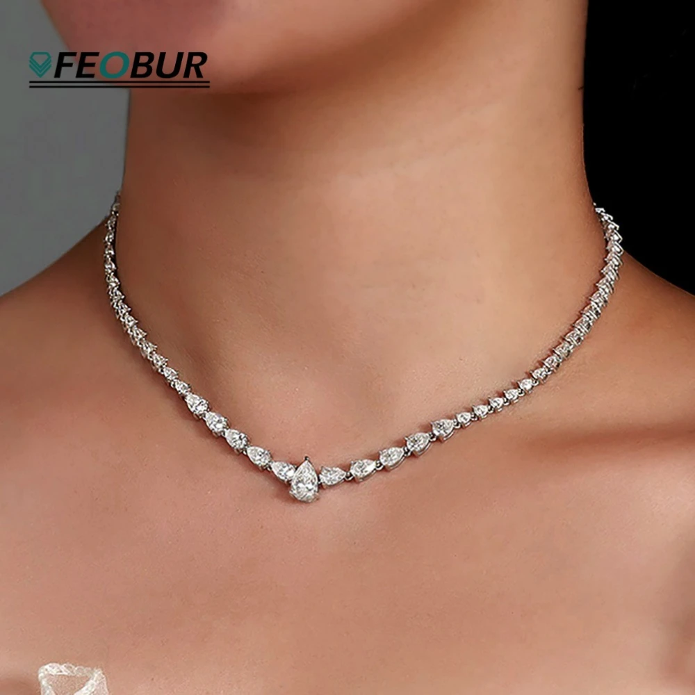 1,5 Karat Birnenförmige Moissanit-Tennis-Halskette für Damen, Wassertropfen-Diamant-Riviera-Halsketten aus 925er Sterlingsilber, Luxusschmuck Image
