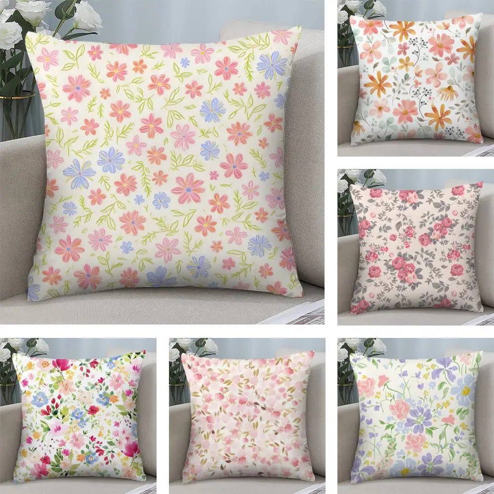 Blumenmuster Niedlicher Kissenbezug Plüschstoff Weich Beidseitig Bedruckt Sofa Warm Winter Zuhause Kindergeschenk Kissenhülle Image