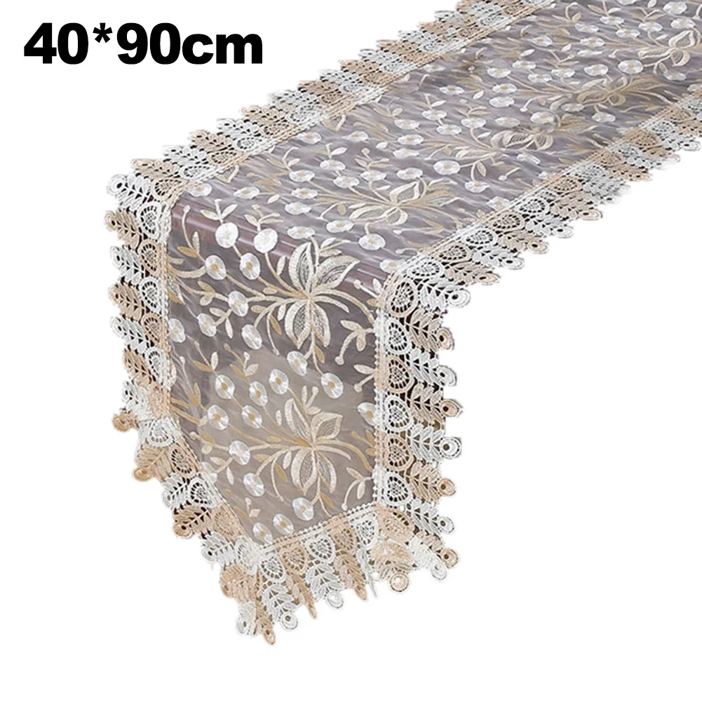 Ovale bestickte Spitzen-Tischläufer mit Quastenverzierungen aus Polyester für stilvolle Tischdekoration Image