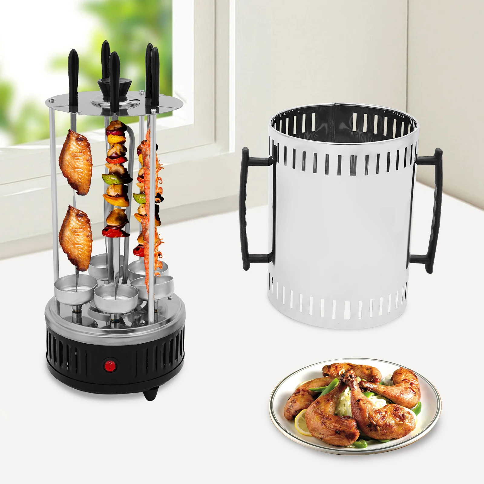 1 kW Elektrogrill Kebab Grill W | 5 Spieße, vertikaler Elektrogrill, vertikaler Elektrogrill, Tischgrill für Spieße, Drehspieß Image