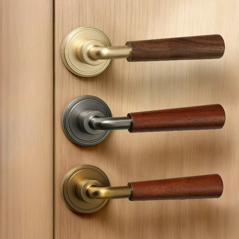 Innentür im mittelalter Stil, Schlafzimmertürgriff mit Walnussholzmaserung, Türschloss, Raumgebrauch, geräuschloses Schloss mit geteiltem Griff