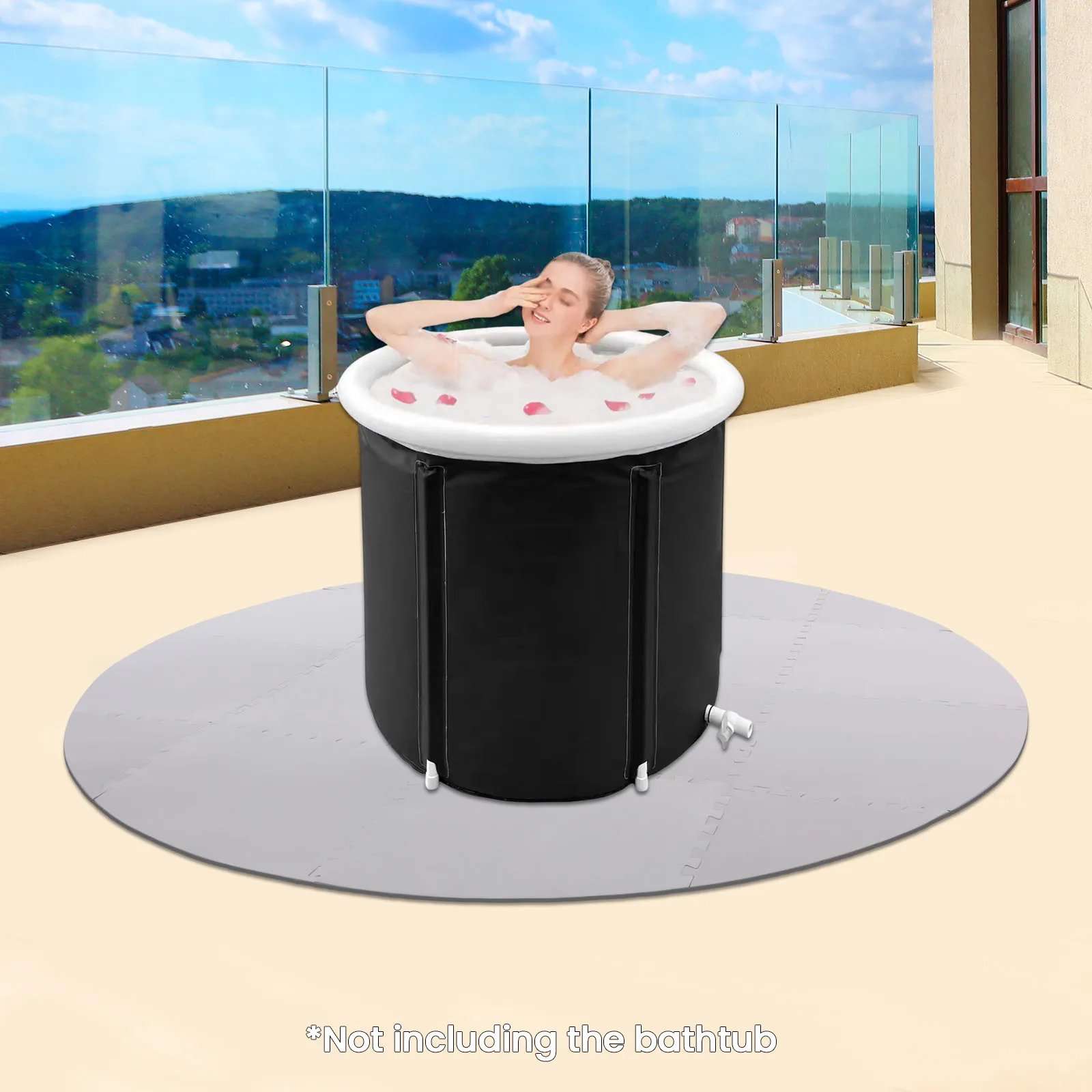 Runde Whirlpool-Matte aus EVA-Material, 6 mm dick, verschleißfeste und wärmeisolierende Badewannenmatte, 196 x 196 cm, Schwarz/Grau