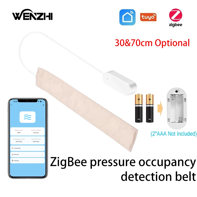 Zigbee Drucksensor, Anwesenheits-/Präsenzdetektor, Stressgürtel, versteckt im Bett/Sofa, batteriebetrieben, Tuya Smart Life, Hausautomation Image