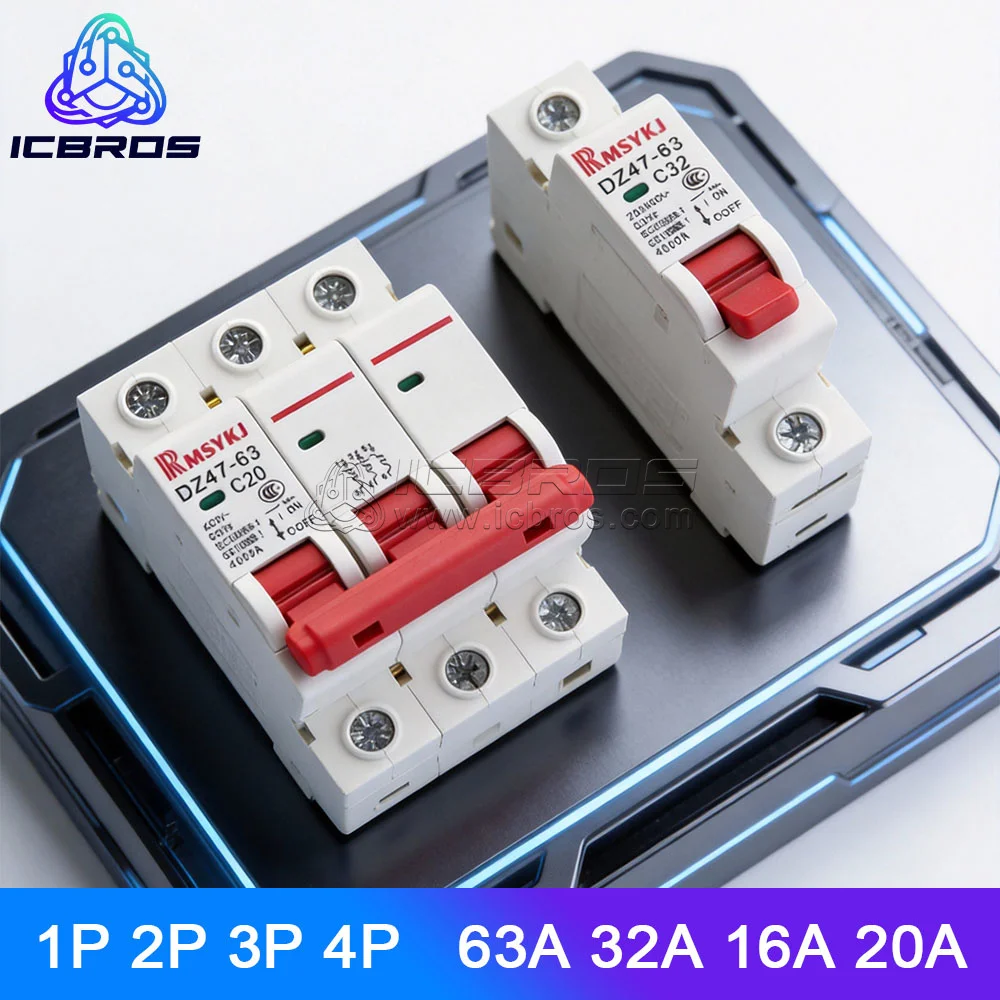 DZ47 1P 2P 3P 4P Kunststoffgehäuse Leistungsschalter Luftschalter 63A 32A 16A 20A Mini-Leistungsschalter MCB Kurzer Überlastschutz Image