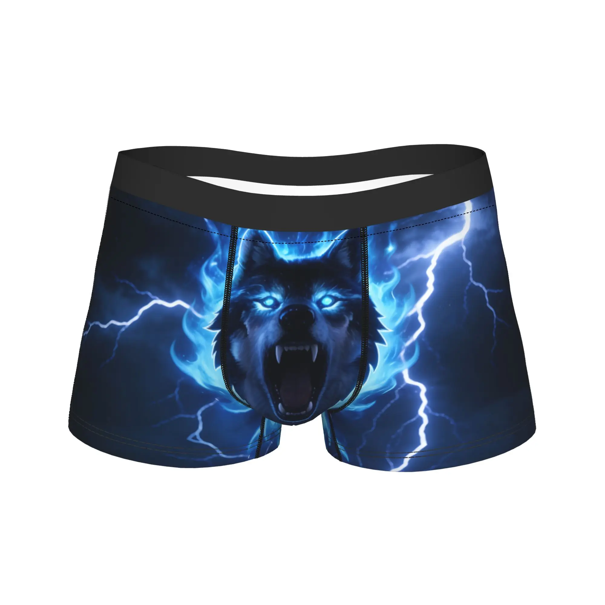 Sexy Boxer Blue Flame Howling Wolf Shorts Höschen Slips Herrenunterwäsche Polyester Unterhose für Herren Plus Size Image