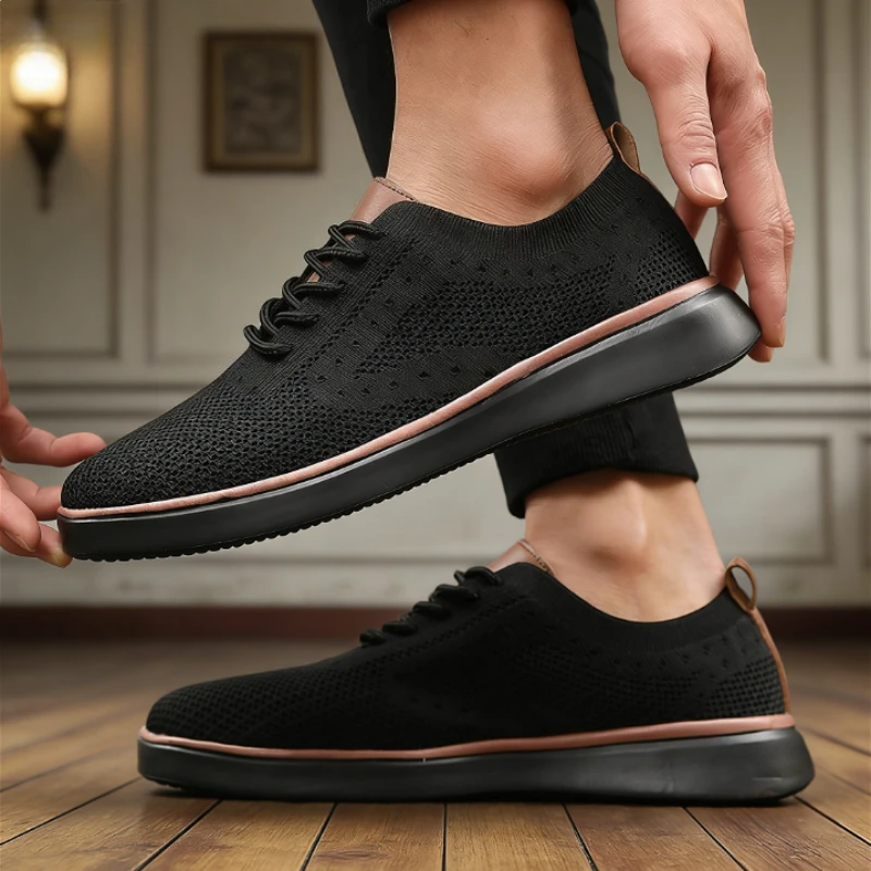 Lässige Strick-Herrenschuhe, atmungsaktive Schnür-Walking-Sneaker, leichte, bequeme, rutschfeste, modische Schuhe für den täglichen Gebrauch, Herrenschuhe