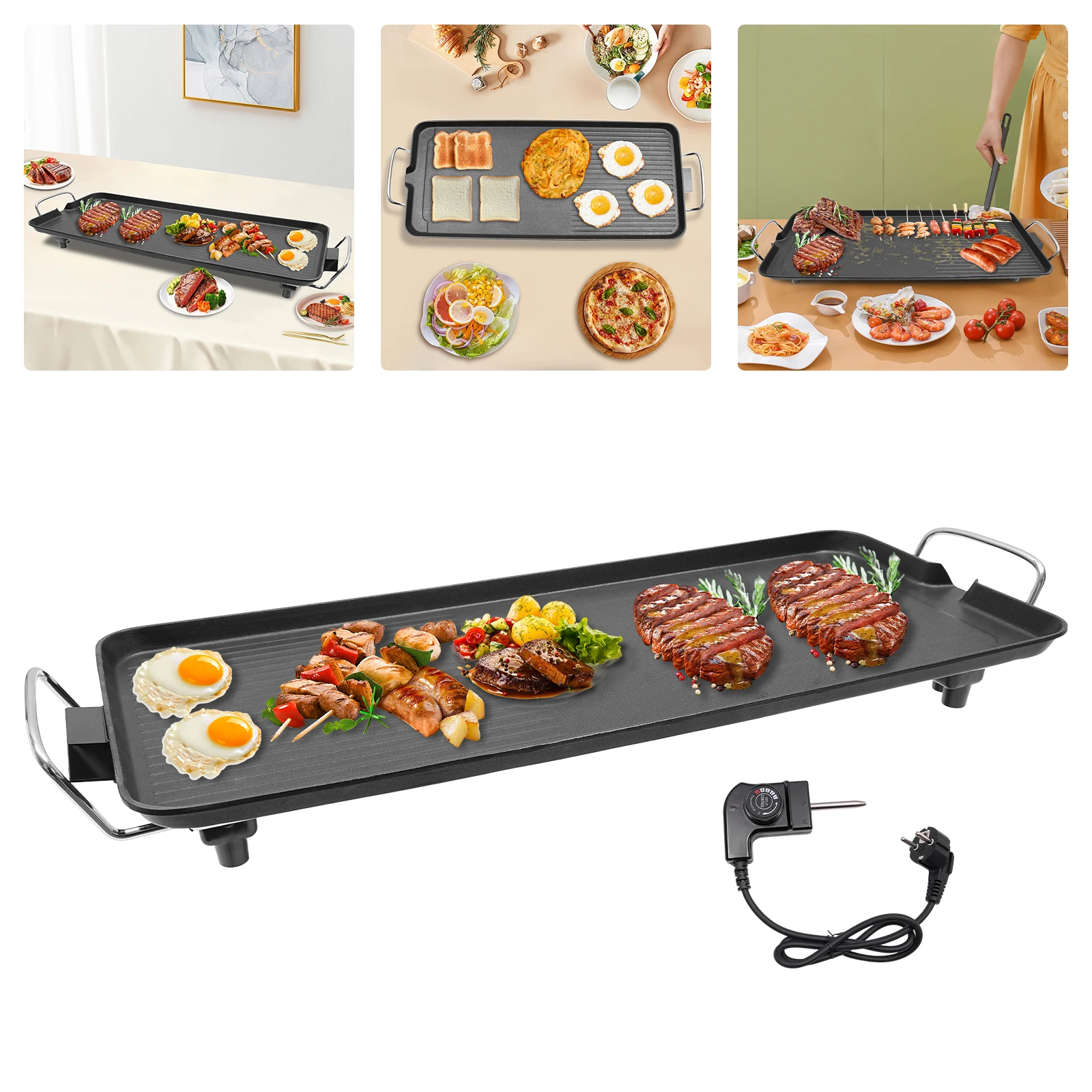 68x28cm 1500W Elektrische Grillplatte Tragbarer Antihaft-Grill Barbecue-Grill mit Einstellbarer Temperatur Gleichmäßige Erwärmung für den Außenbereich Image