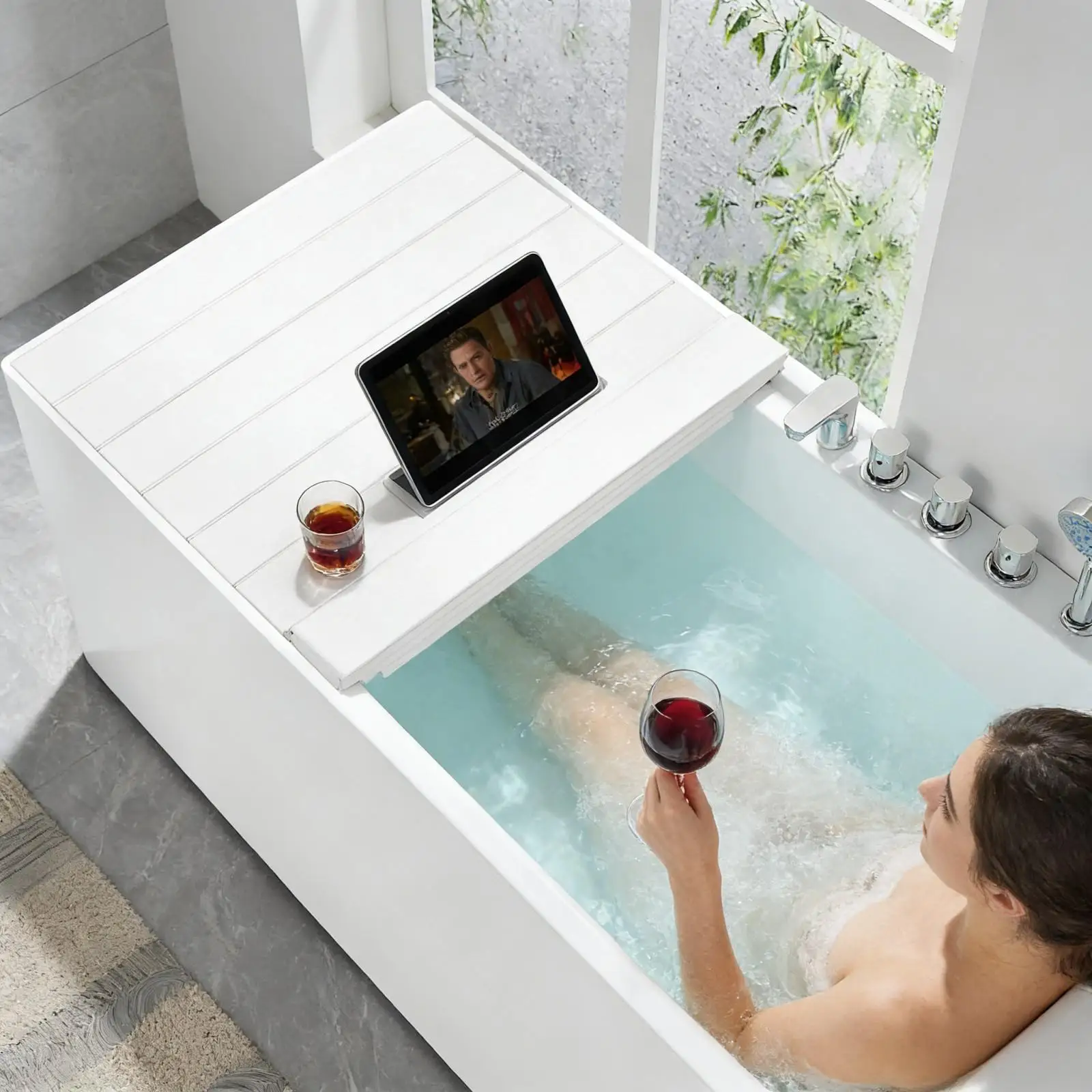 Weiße Holzmaserung, Farbe 75 x 170 cm, Badewannenabdeckung, zusammenklappbares Badewannenbrett, wasserdicht, staubdicht, Badewannenablage für Standardbadewannen