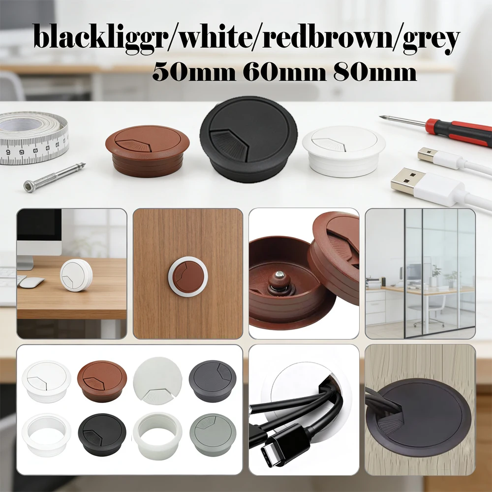 1 Stück Schreibtisch-Kabeltülle, 50/60/80 mm runde Drahtlochabdeckung für Computertisch, ordentlicher Kabelführungs-Port-Schutz Image