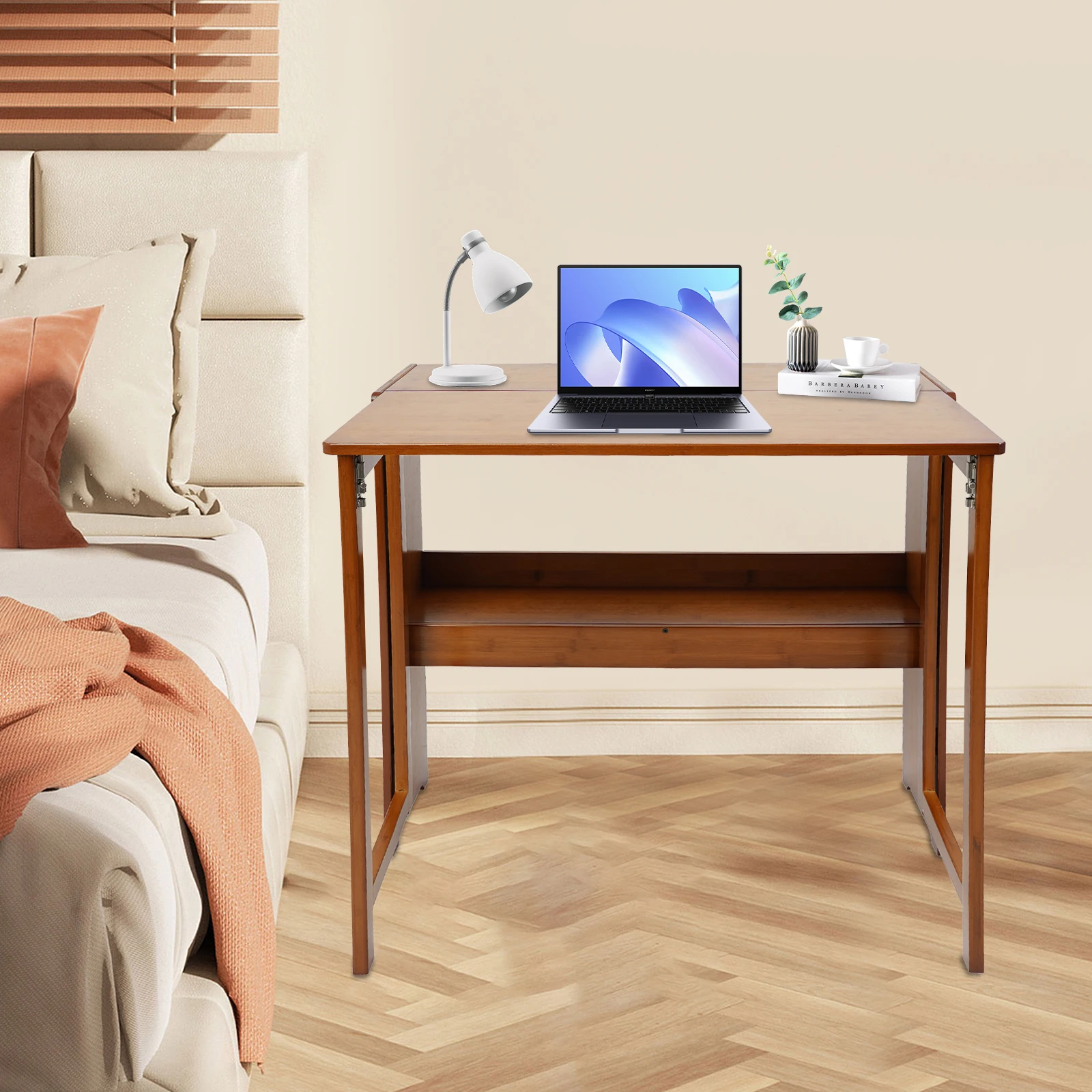 Klappbarer Schreibtisch für Home-Office, Kompakter Tisch aus Bambus, Tragkraft 15-20kg, für Studium, Wohnzimmer, Schlafzimmer Image