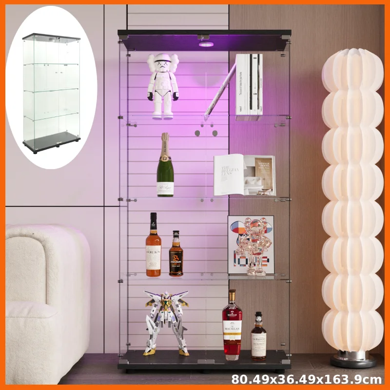 Anajqaqia Glasvitrine mit LED-Licht, mit 4 Regalen und 2 Türen, 80,49 x 36,49 x 163,9 cm, Schwarz Image